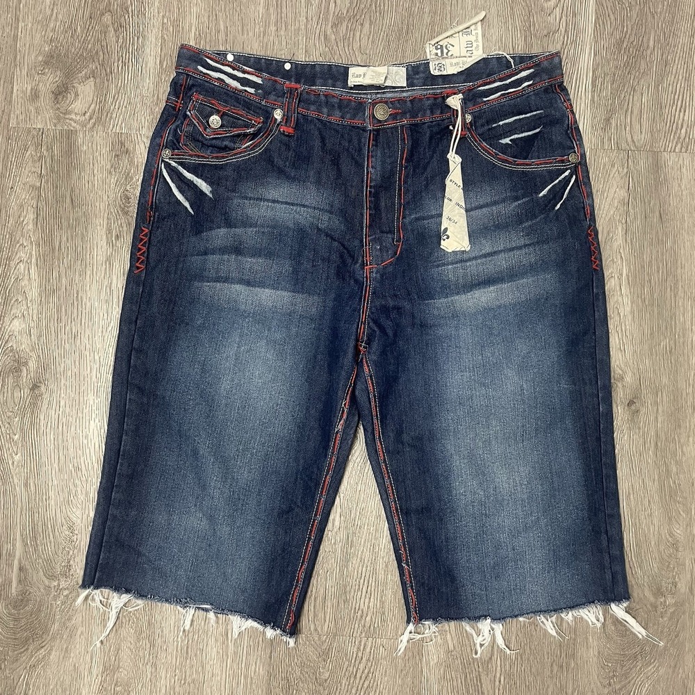 Raw Blue Shorts Mens 36 Blue Baggy Jorts Y2K Skater Hip Hop Streetwear NOS